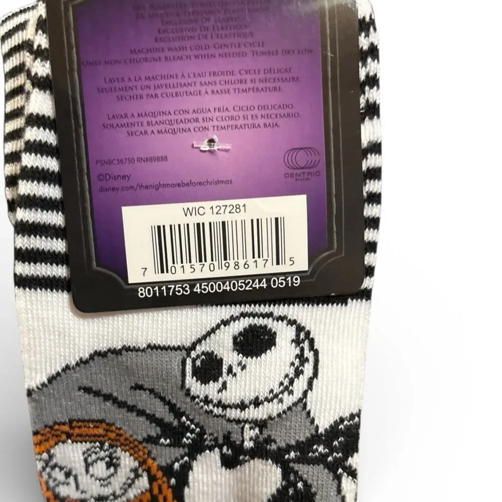 Disney Nightmare Before Christmas Jack & Sally Striped Crew Socks Size 4-10